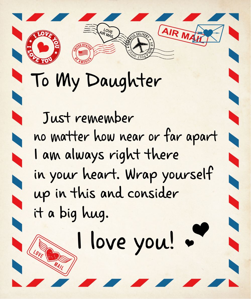 Personalized Gift for Daughter • Personalized Postage Stamp Blanket with Message • Birthday Gift to Daughter from Dad or Mom • Christmas or Special Occasions