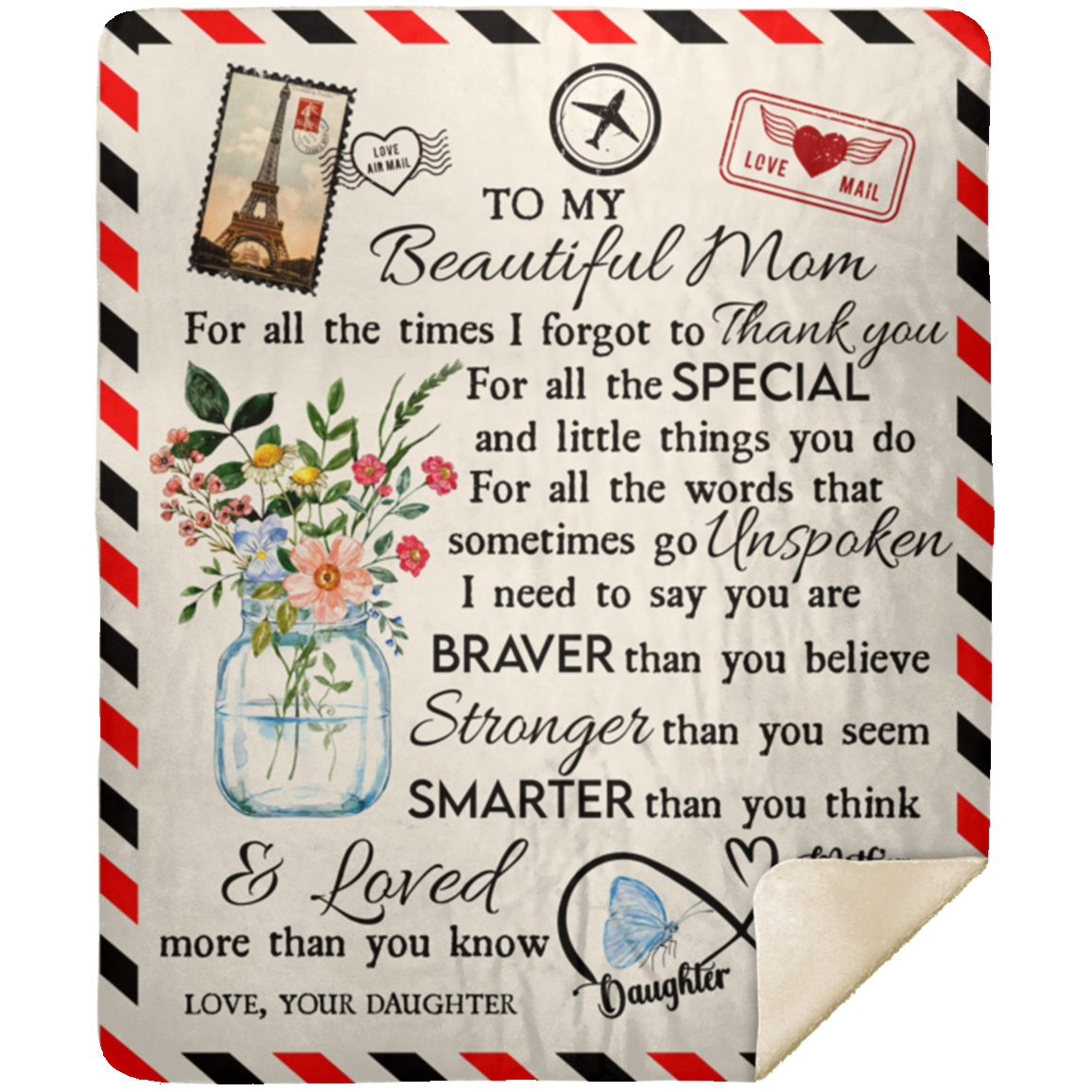 For All The Time I Forgot To Thank You | Mother's Day, Birthday Gift, Christmas Gift || Love, Your Daughter | Sherpa Blanket | 50x60