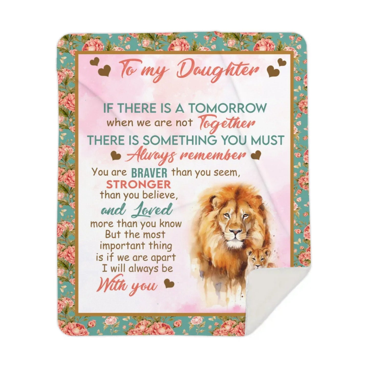 Personalized Gift for Daughter • Personalized Lion-themed Blanket with Message • Birthday Gift to Daughter from Dad or Mom • Christmas or Special Occasions – With or Without Name