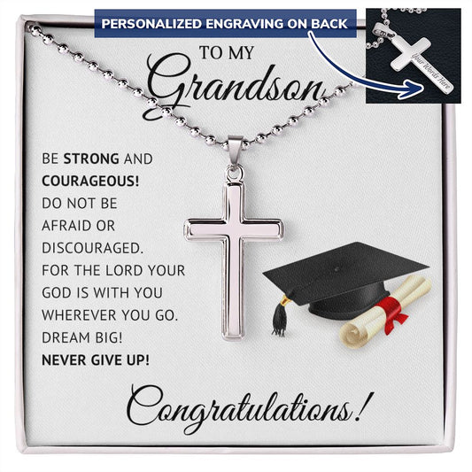 Be Strong and Courage | To My Grandson | Personalized Cross Necklace