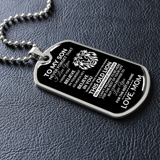 To My Son | Love Mom | Old Lion | Dog Tag | WB