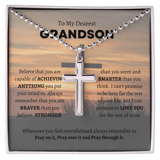 To My Dearest Grandson | Stainless Cross Necklace