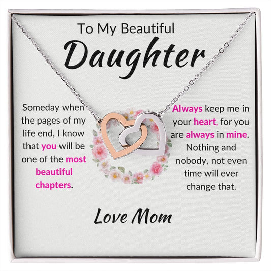 To My Beautiful Daughter | Love Mom | Interlocking Hearts Necklace