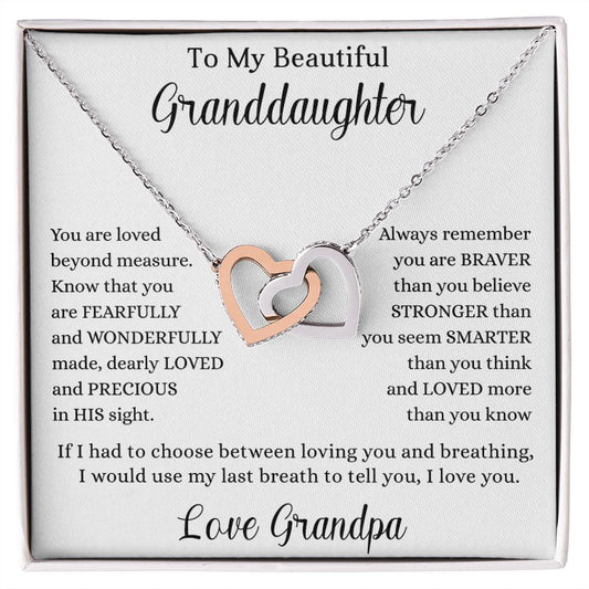 Granddaughter Necklace | Interlocking Hearts | Fearfully and Wonderfully Made | Brave | Strong| Smart | Loved