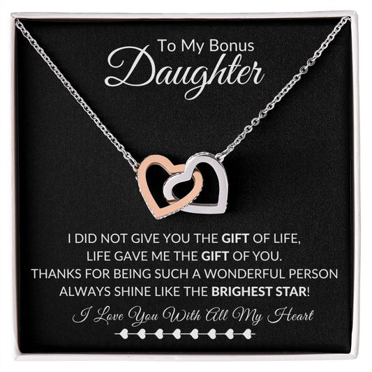 Bonus Daughter Necklace | Quotes | Interlocking Hearts