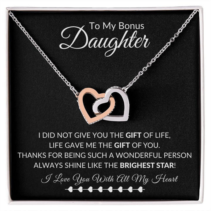 Bonus Daughter Necklace | Quotes | Interlocking Hearts