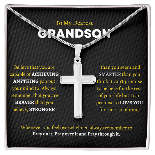 To My Dearest Grandson_Gold-White | Stainless Steel Cross