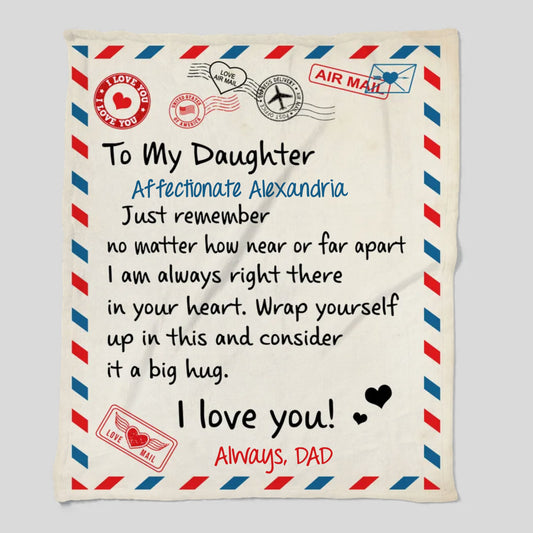 Personalized Gift for Daughter • Personalized Postage Stamp Blanket with Message • Birthday Gift to Daughter from Dad or Mom • Christmas or Special Occasions